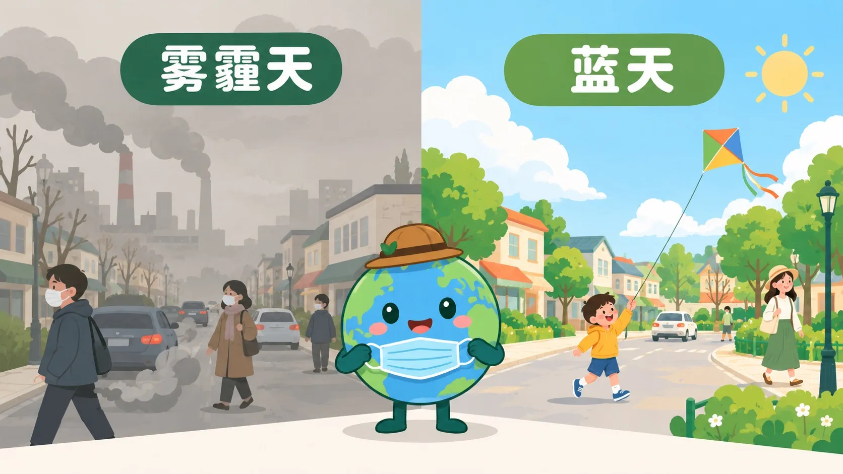 雾霾天 vs 蓝天：同一条街的两种天空