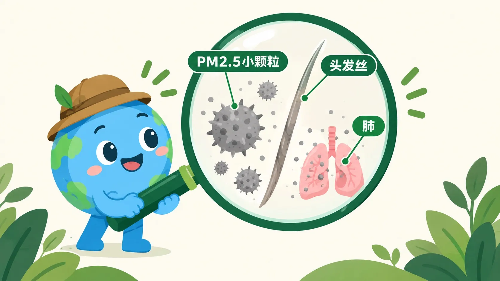 PM2.5 颗粒放大：和头发丝、肺对比