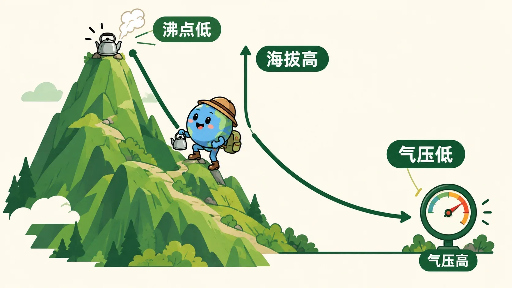 高度越高气压越小沸点越低