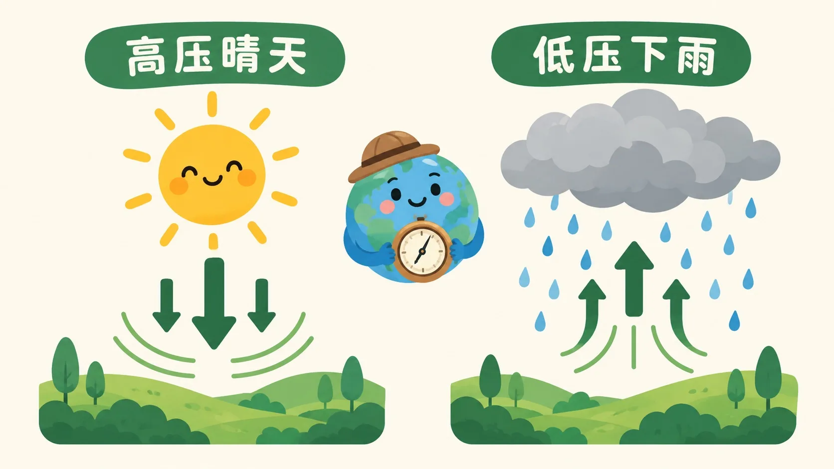 高压晴天与低压阴雨对比