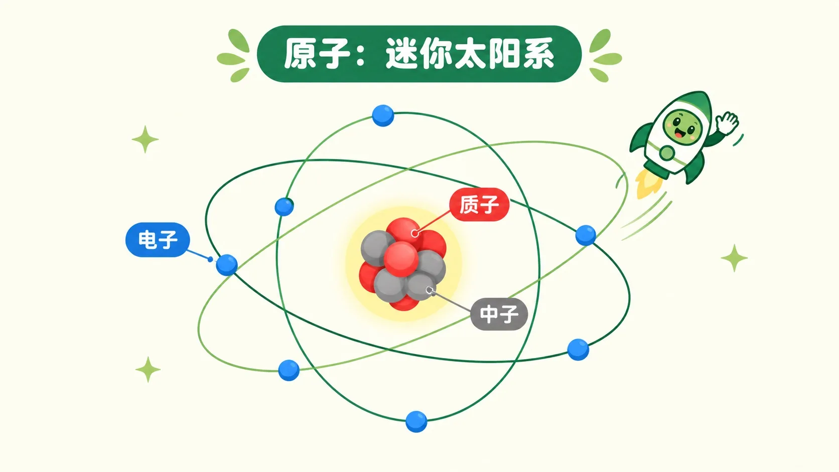 迷你太阳系式原子模型：原子核与绕核电子