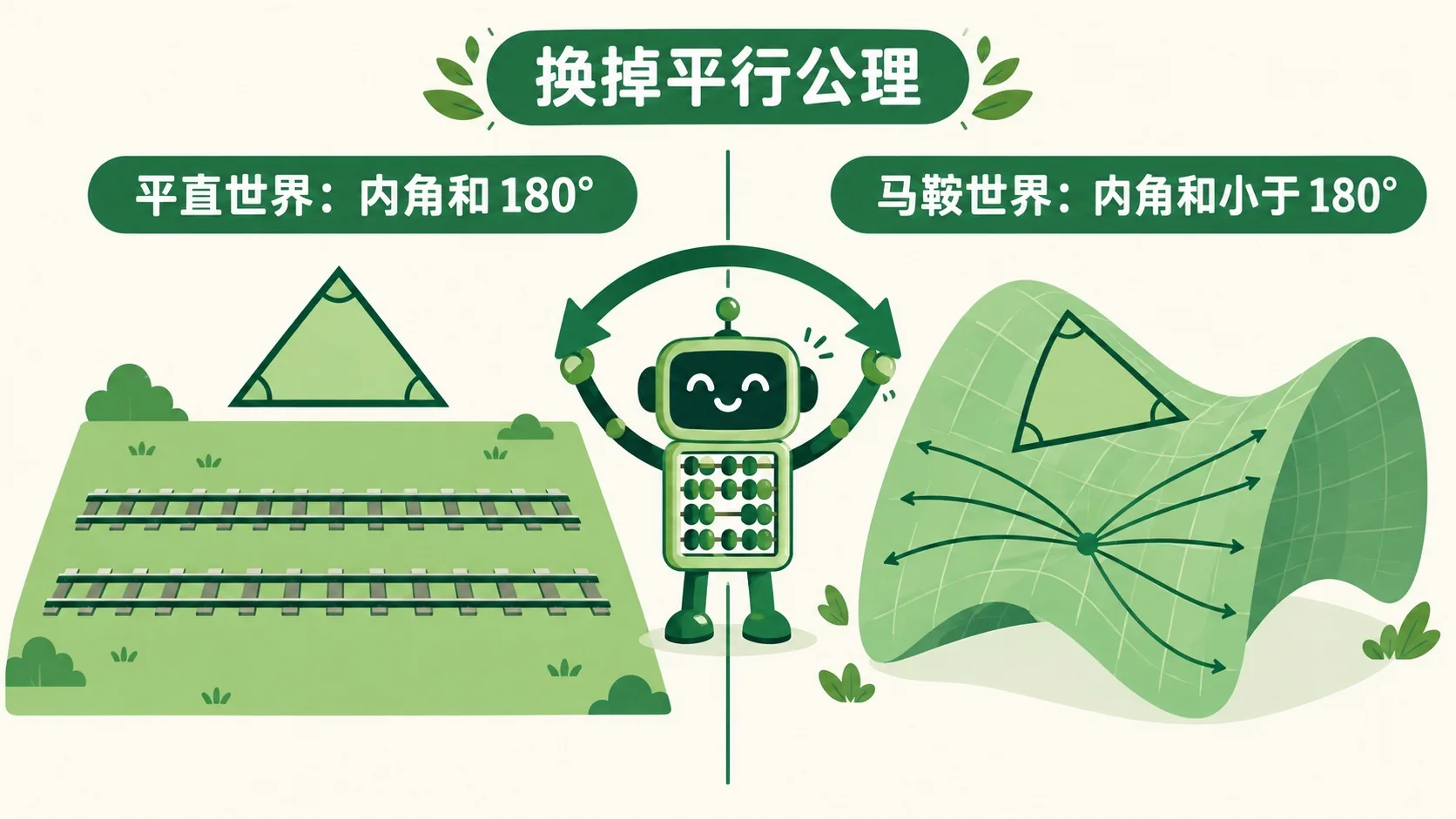 换掉平行公理：平直世界变成马鞍世界