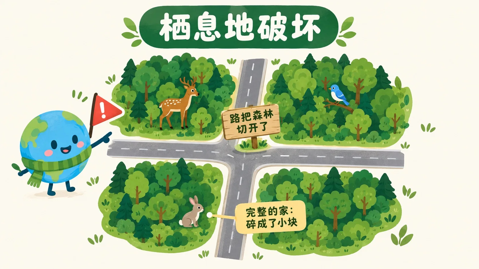 栖息地破碎化：路把森林切开