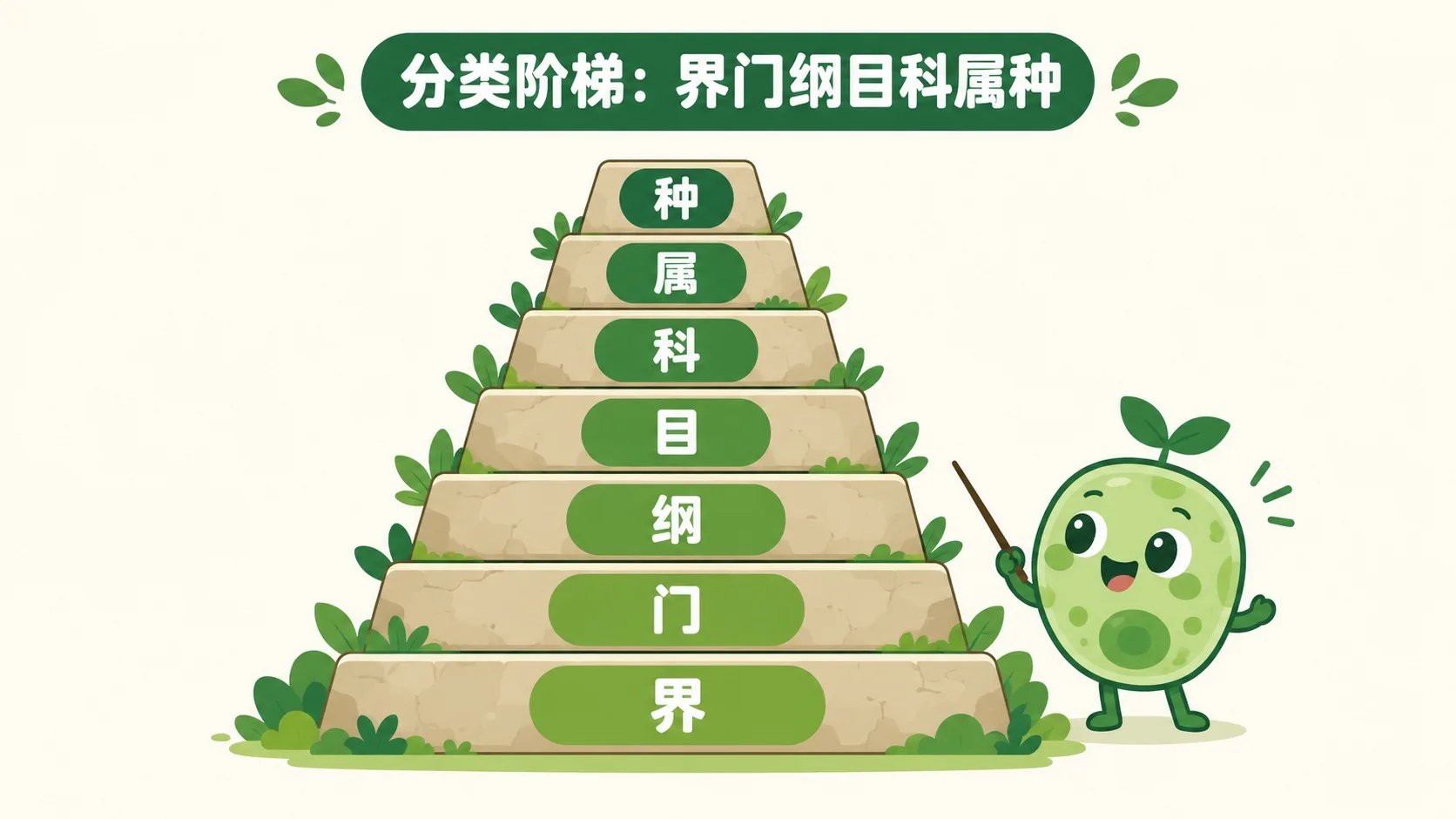 分类阶梯金字塔：界门纲目科属种