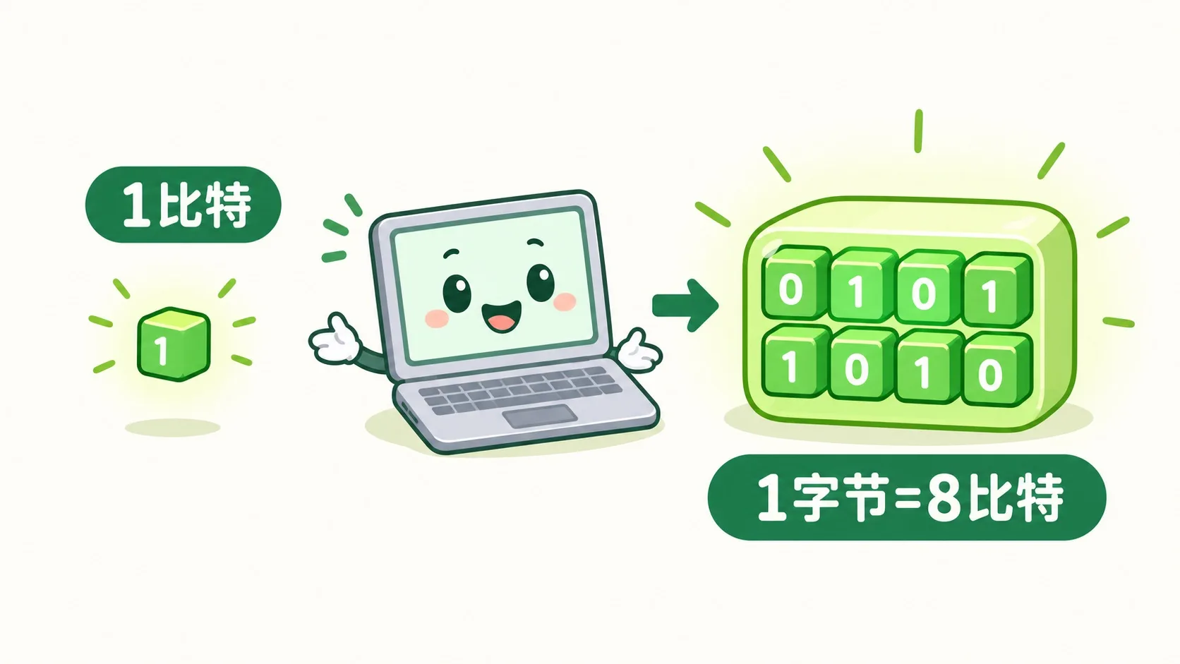 1比特小方块拼成1字节大包裹