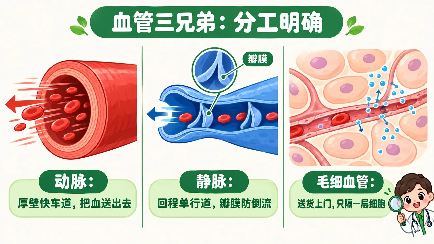 动脉、静脉、毛细血管对比