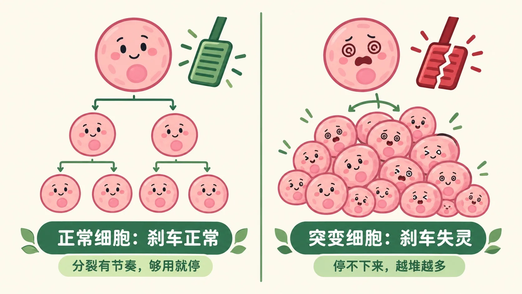 正常细胞与突变细胞的分裂对比