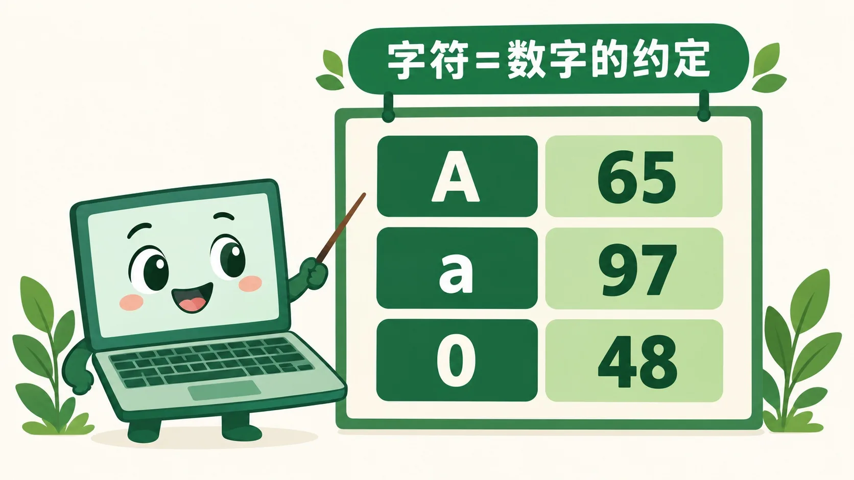 对照表：A=65、a=97、0=48