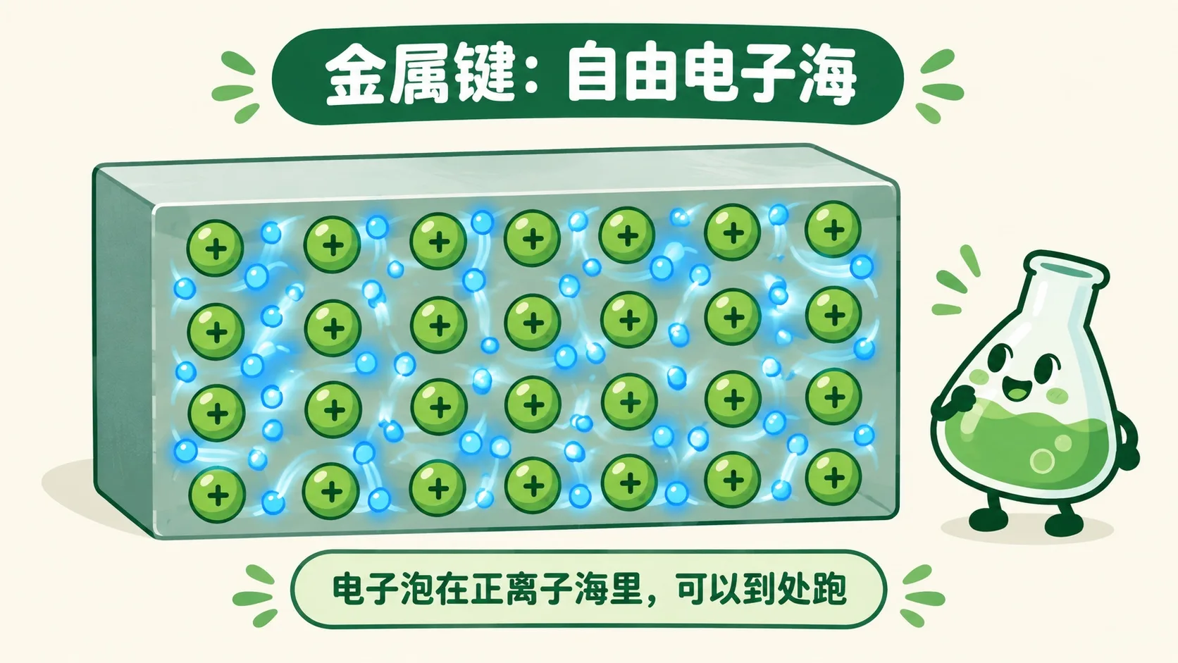 金属键：自由电子海中的正离子
