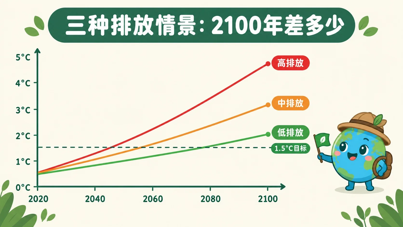 三种排放情景下2100年升温对比