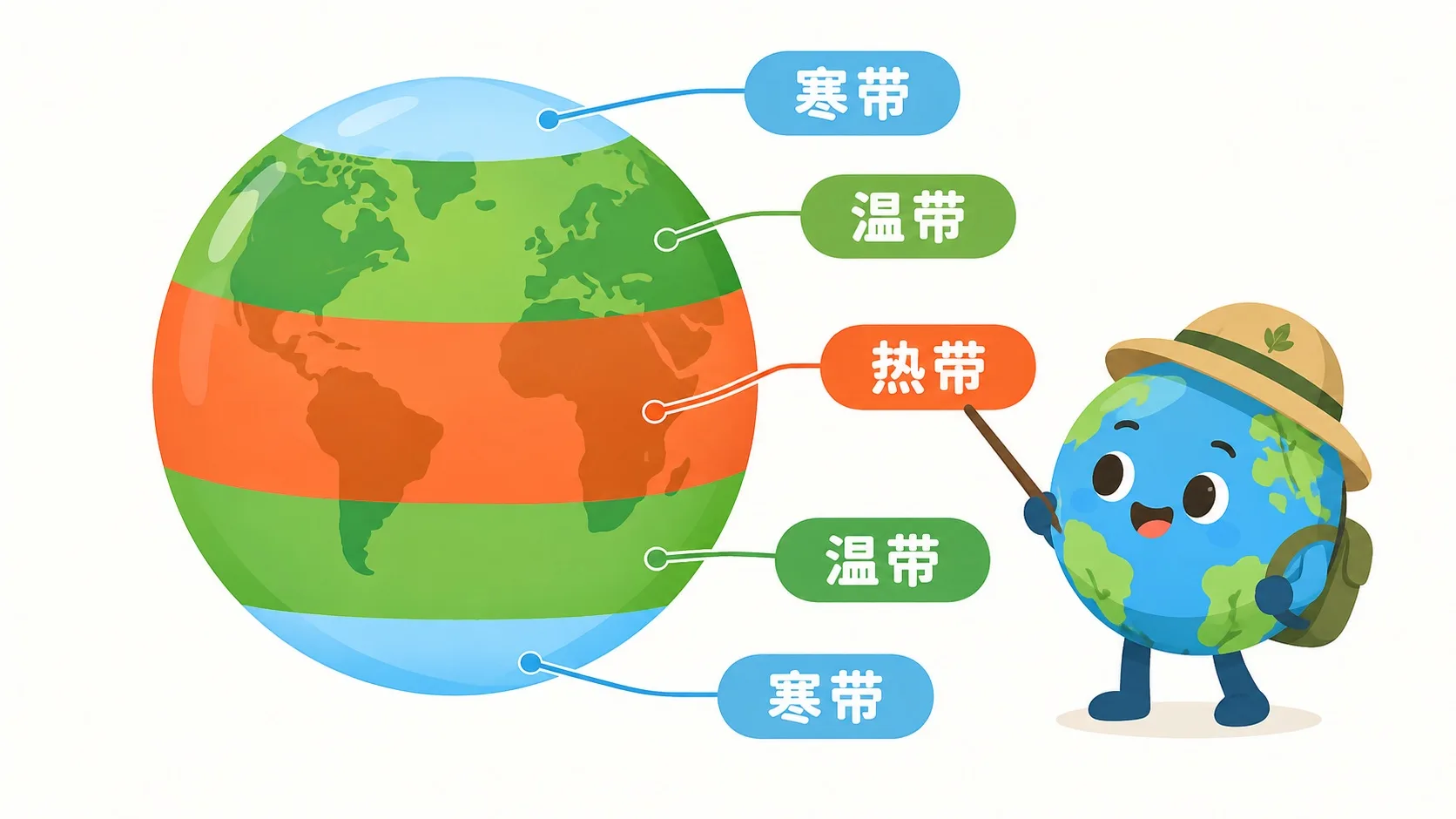 地球仪上的热带温带寒带三色纬度带