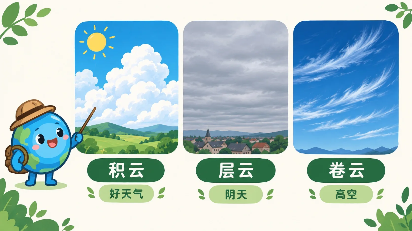 三种云：积云、层云、卷云