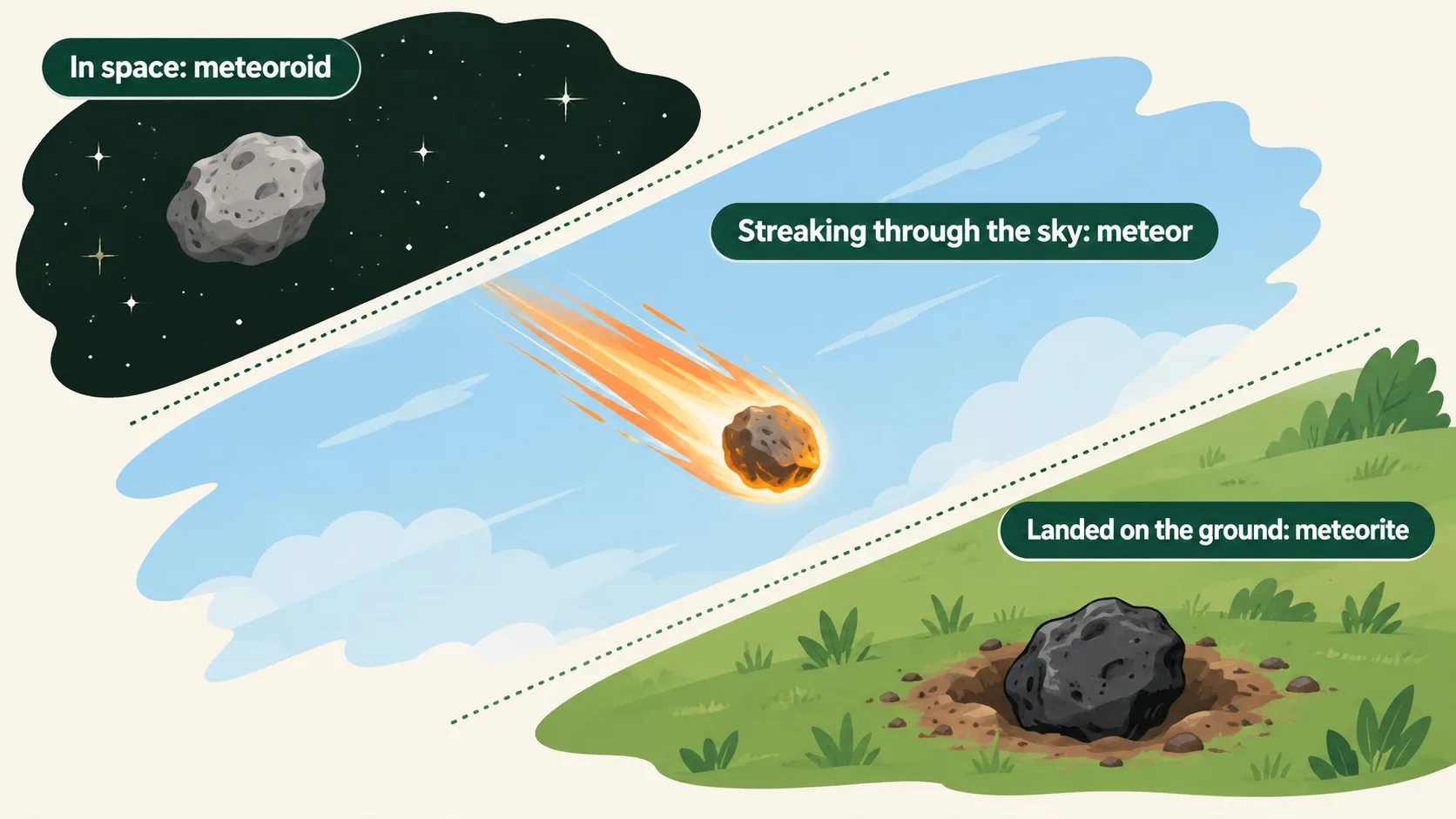 流星体、流星、陨石：同一块石头旅途中的三个名字