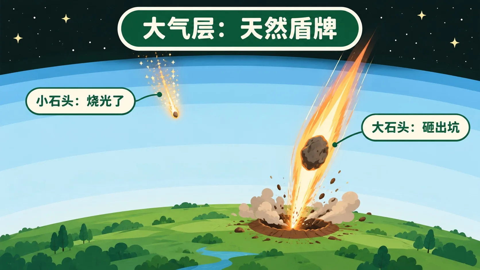 大气层天然盾牌：小石头烧光，大石头砸坑