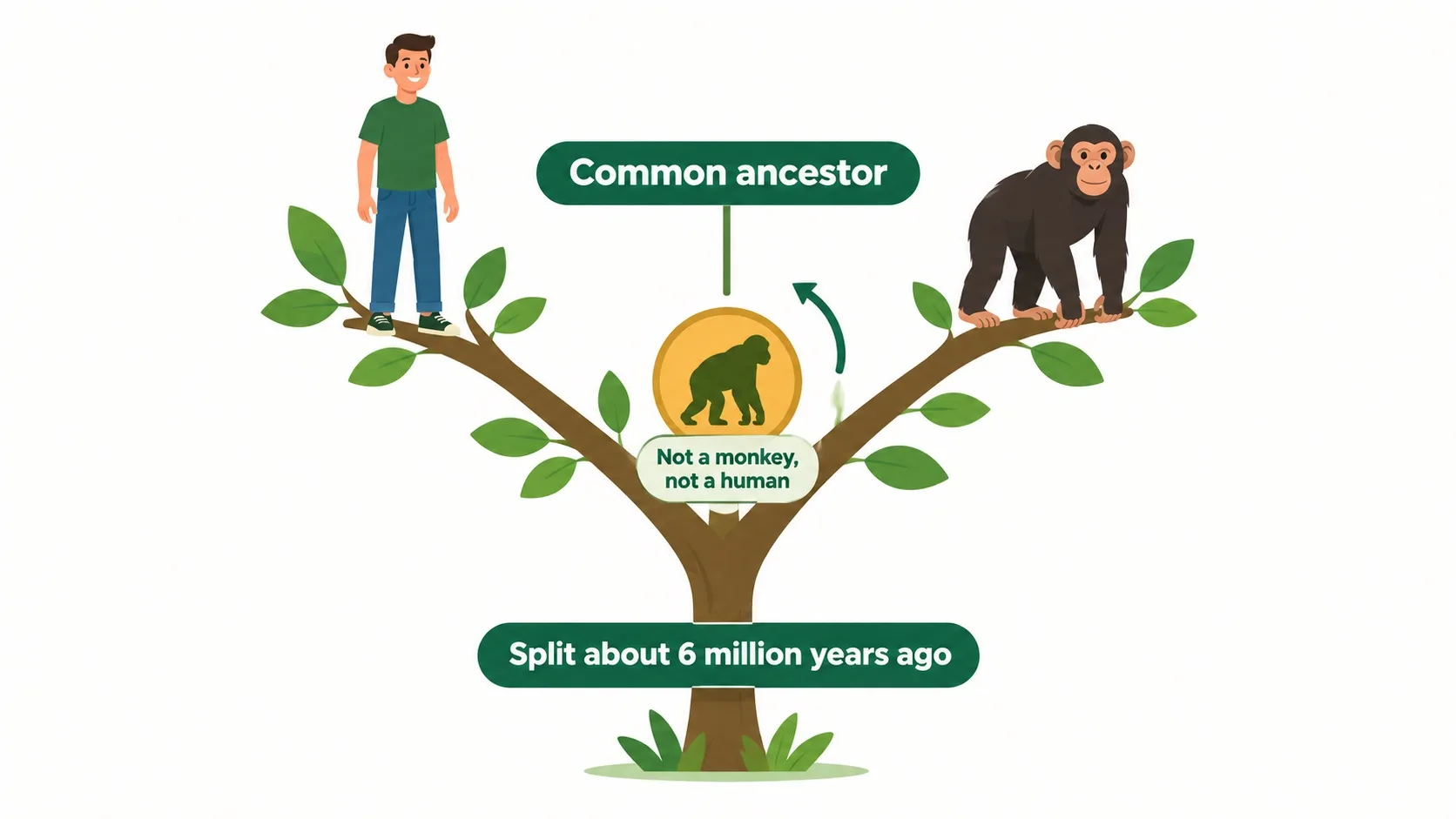 人和黑猩猩的枝条在约 600 万年前汇到同一个分叉点