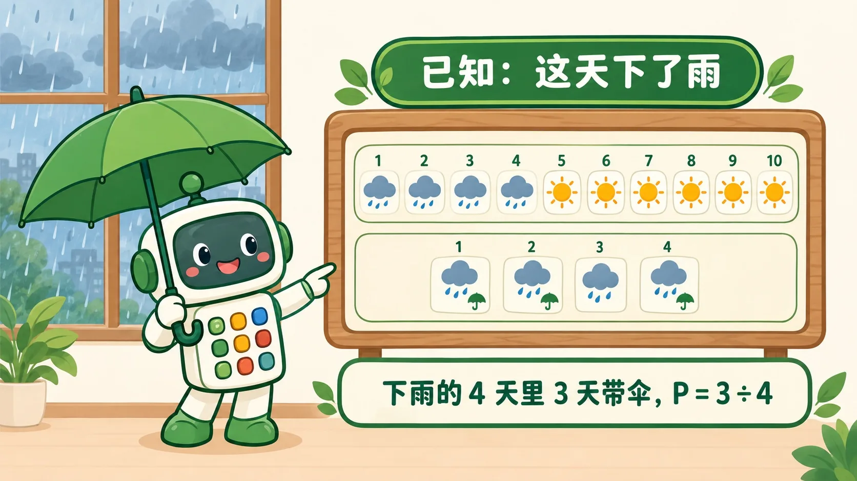 已知下雨，再看带伞的概率