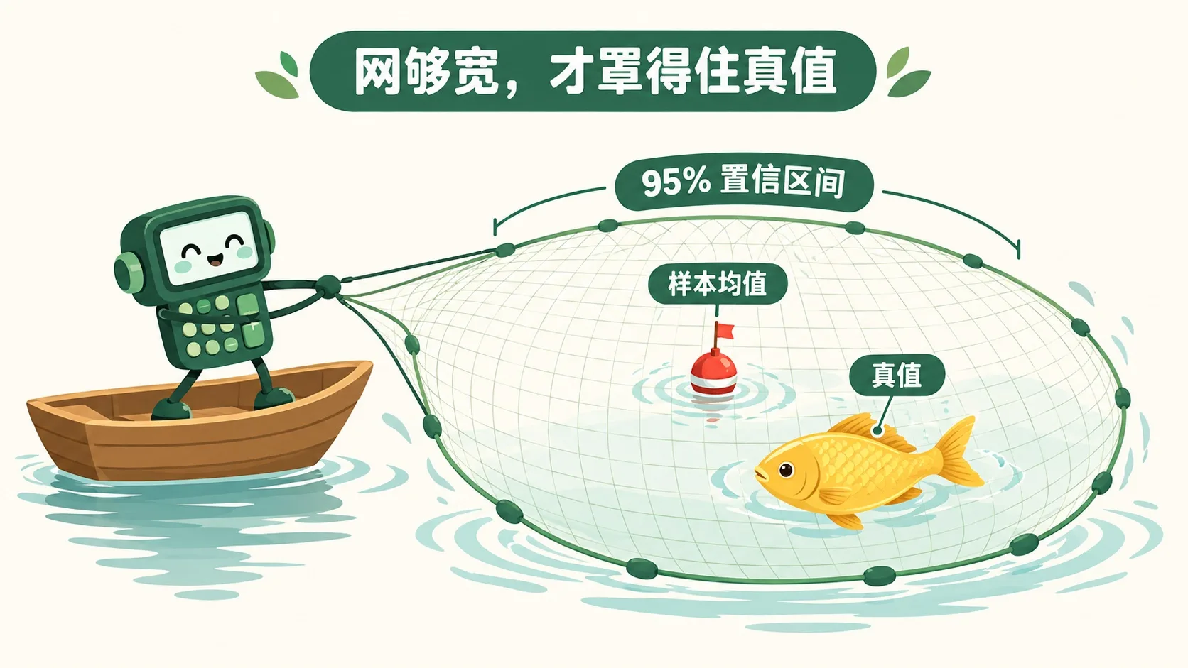 小算盘机器人撒网，网罩住真值鱼