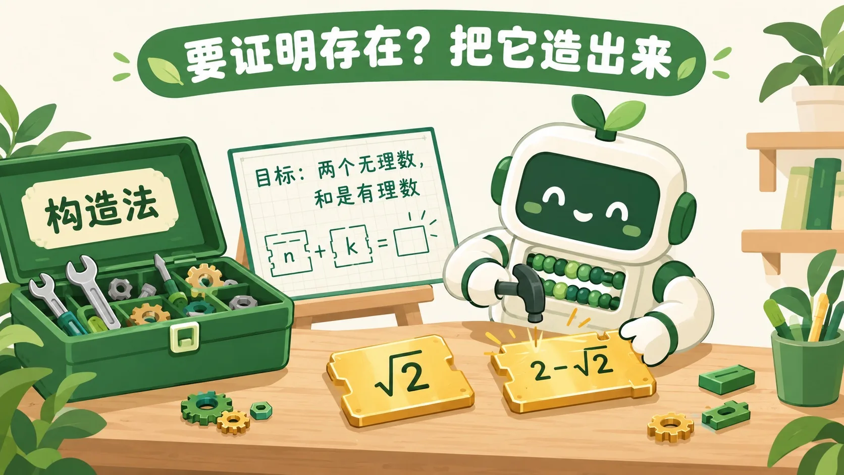 工具箱与工作台：机器人造出 √2 和 2−√2 两个零件