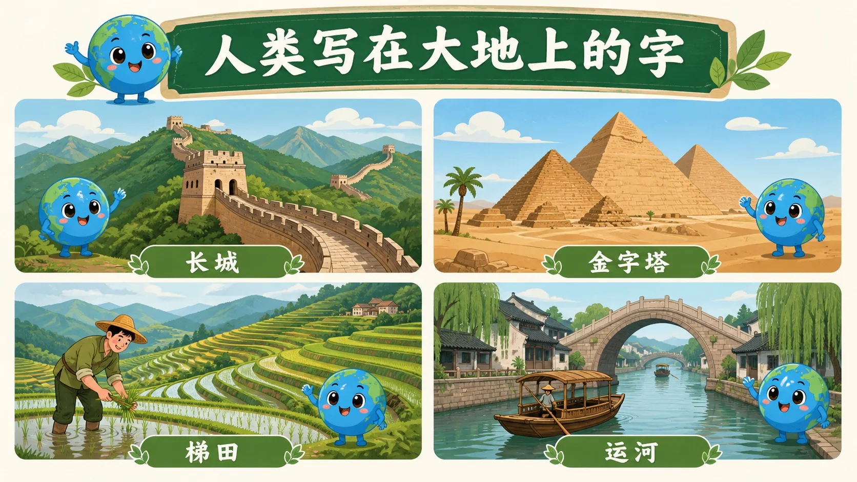 长城金字塔梯田运河四宫格