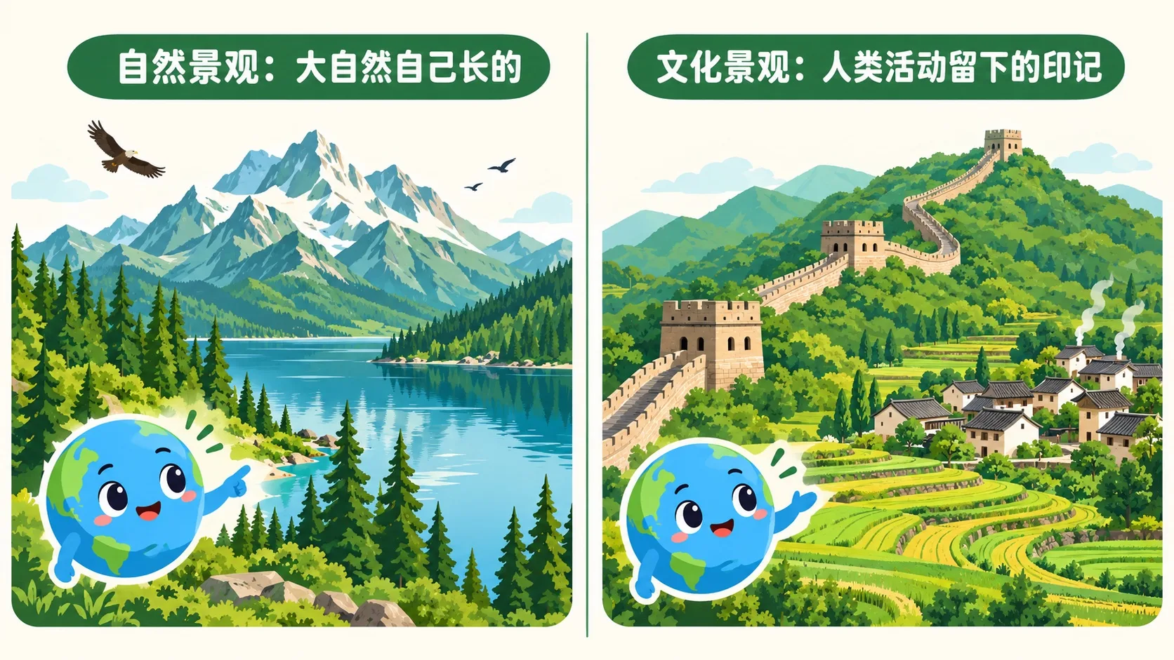 自然景观与文化景观对比