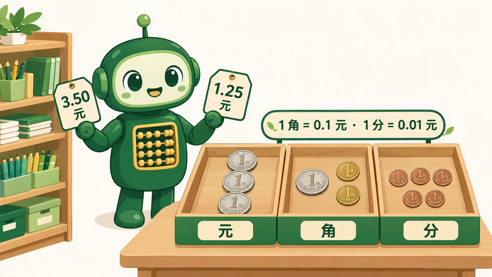 价签与硬币按元、角、分对位