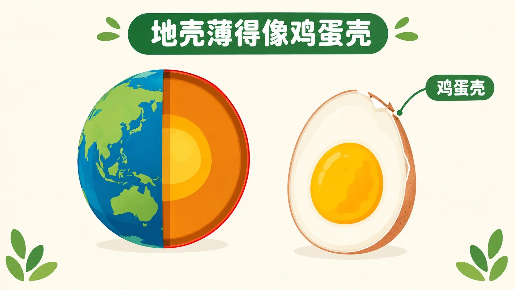 地球剖面和鸡蛋对比：地壳像鸡蛋壳一样薄