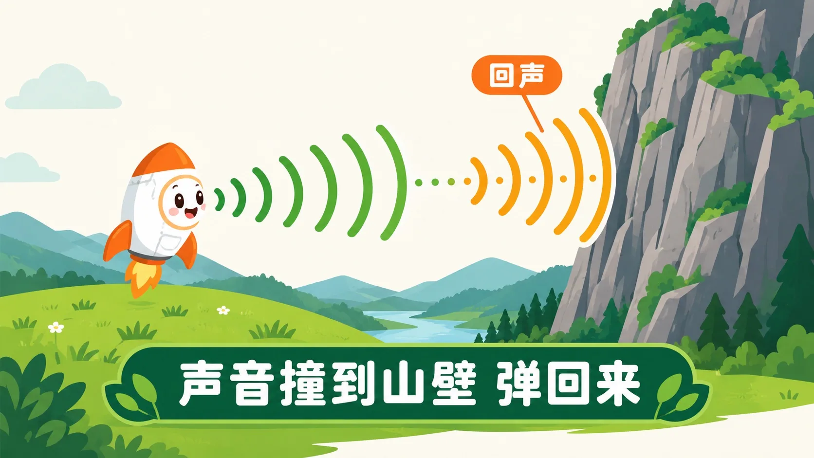 小火箭在山谷喊话，声波撞到山壁后弹回来形成回声