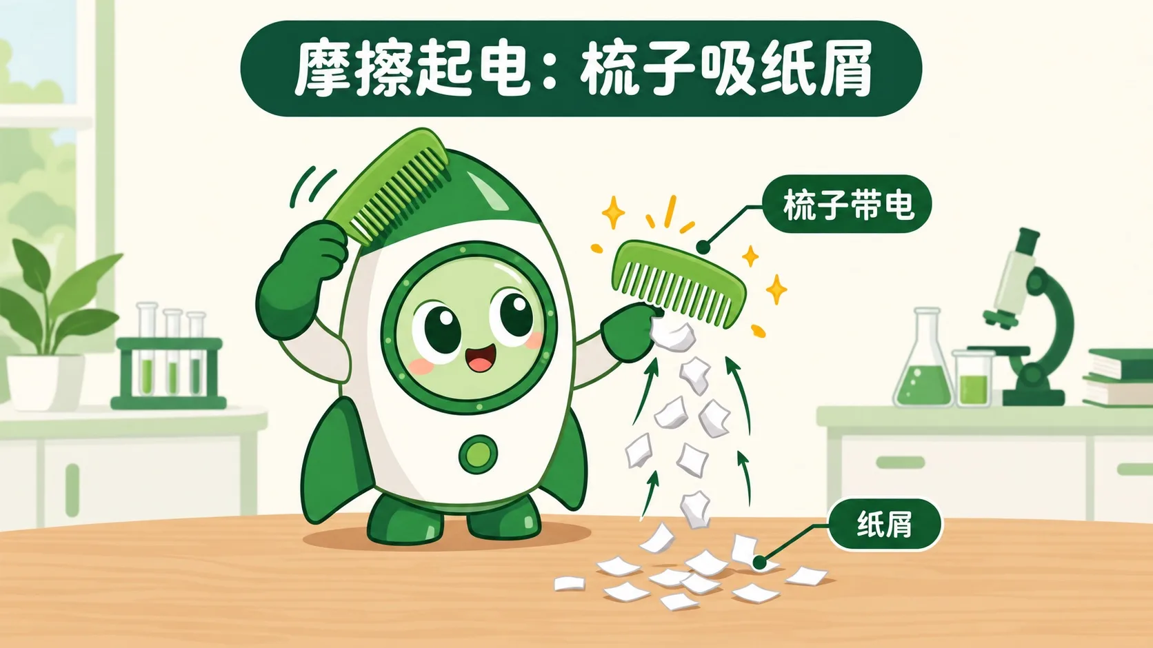 梳子摩擦后吸起纸屑
