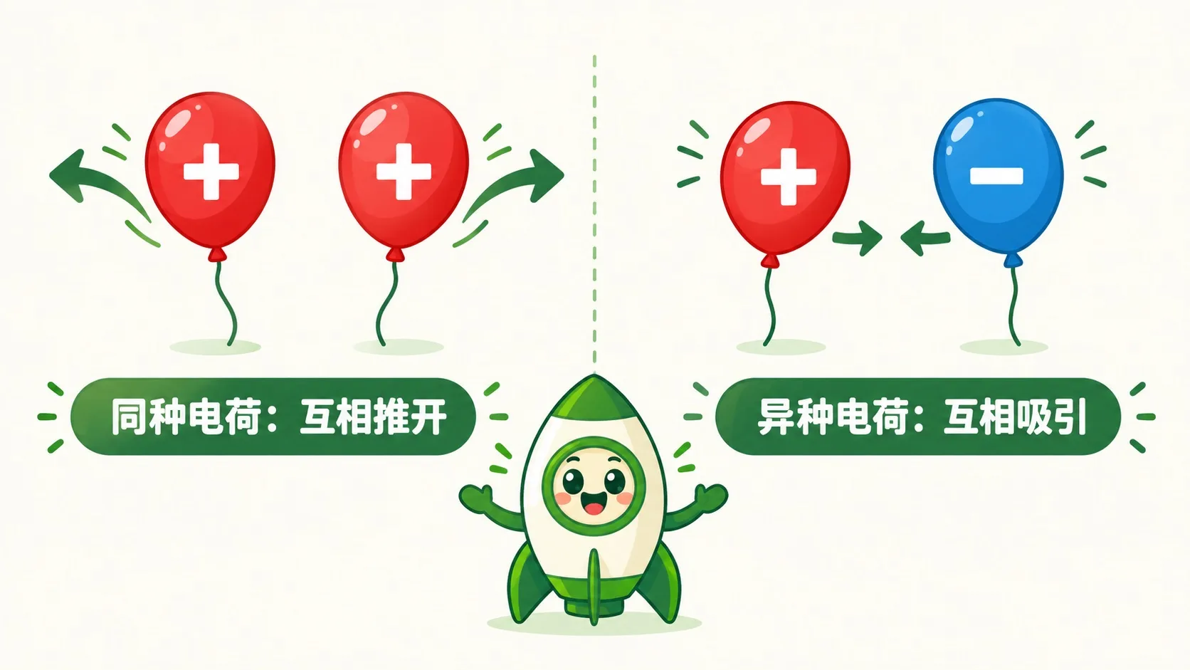 气球：同种电荷相斥、异种电荷相吸
