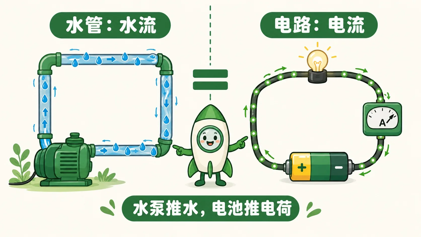 水管与电路对照：水流就是电流