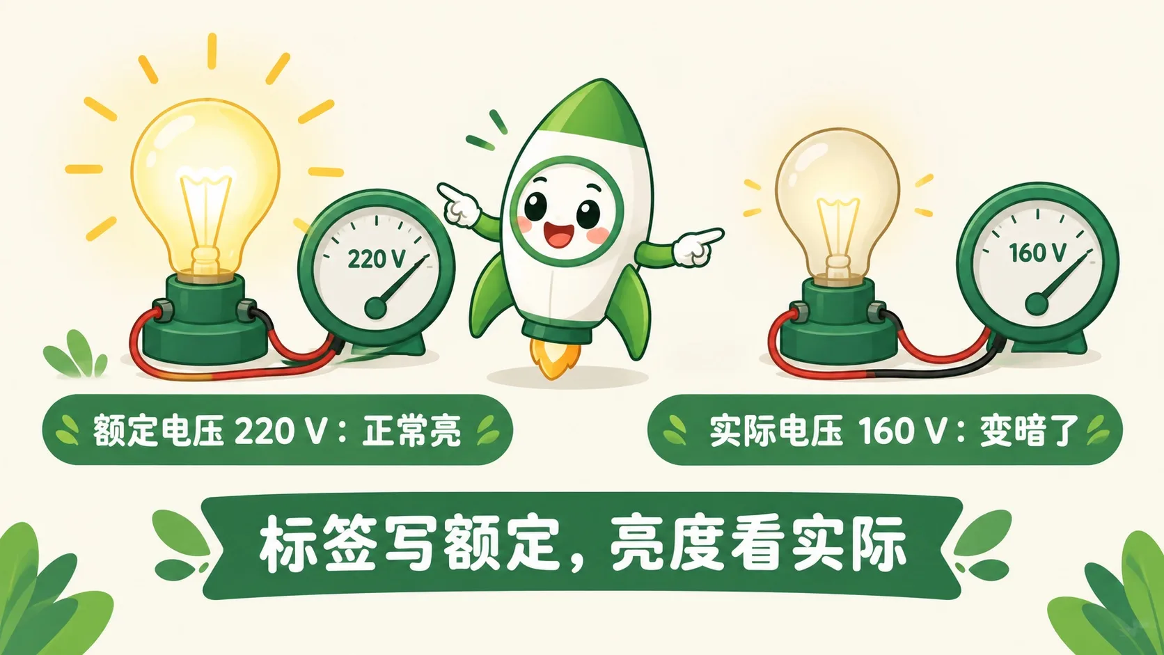 220 V 正常亮与 160 V 变暗的实际功率对比