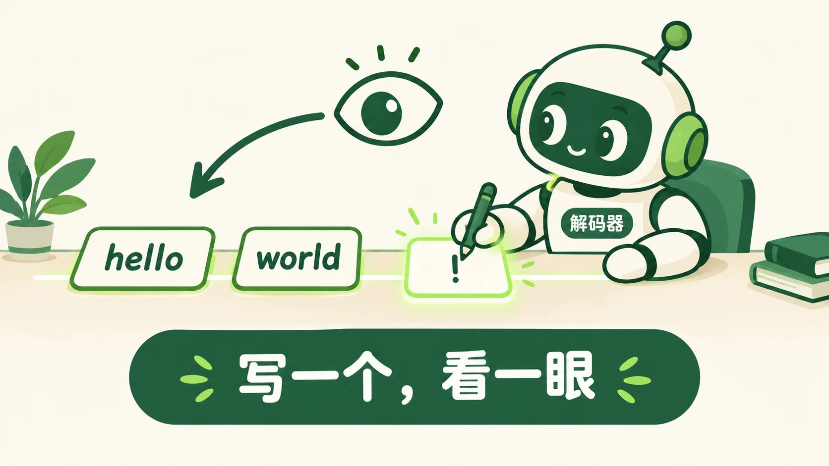 解码器写一个词，回头看一眼已写的