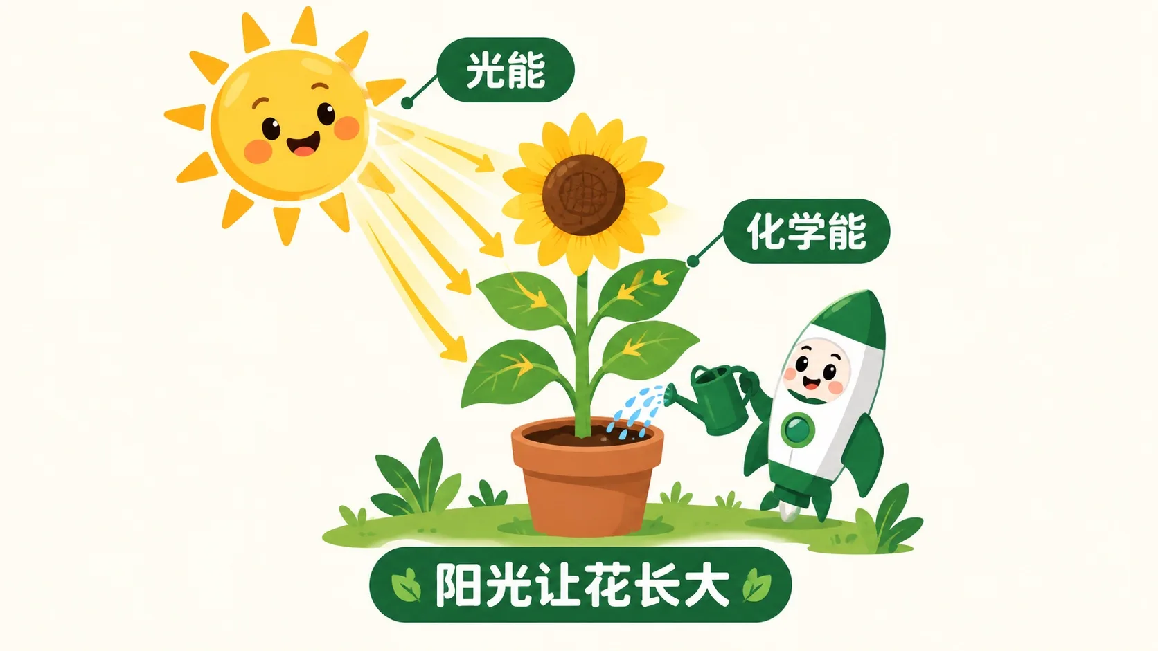 太阳与花：光能 → 化学能
