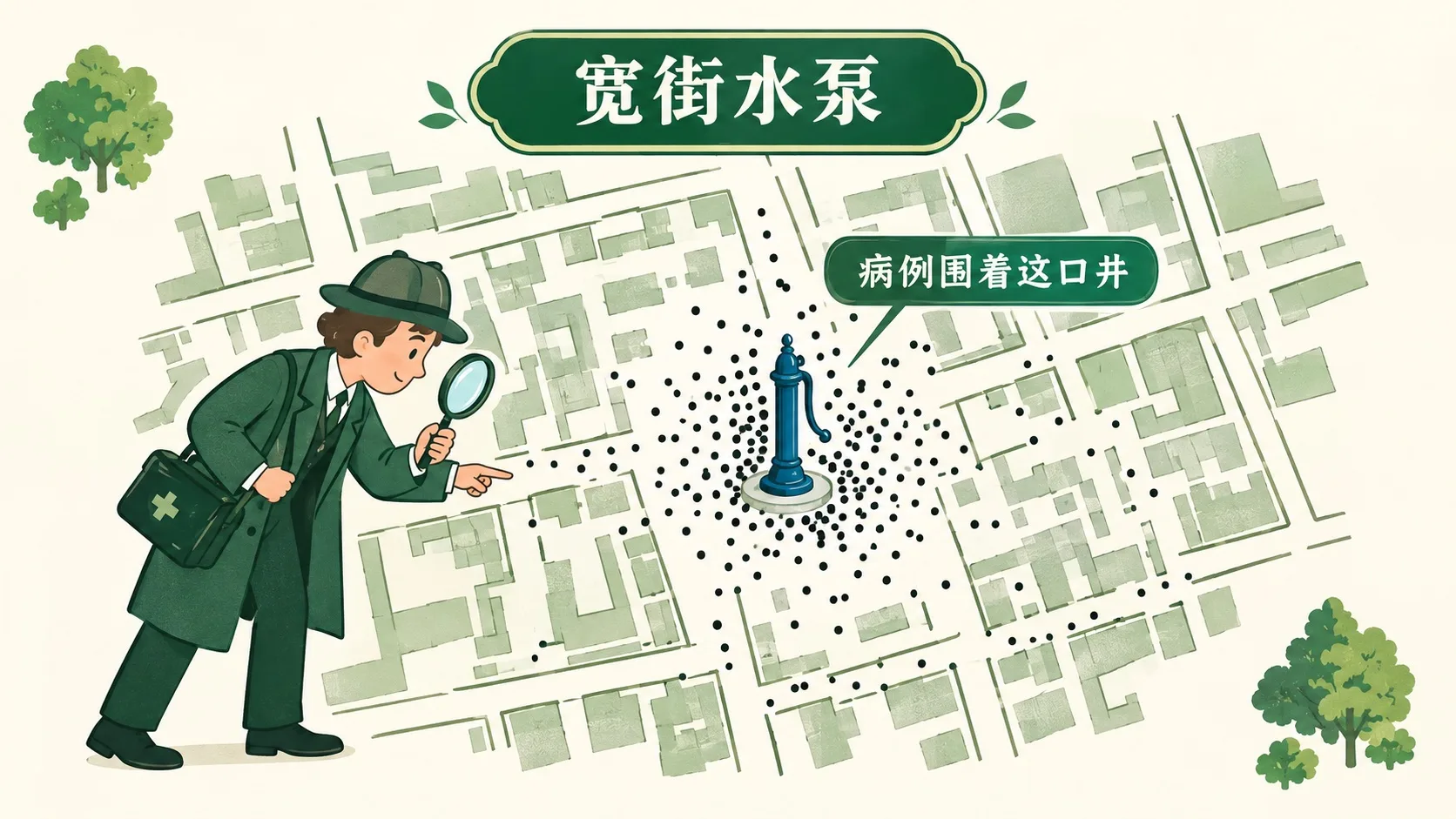 宽街水泵地图：病例围着水泵