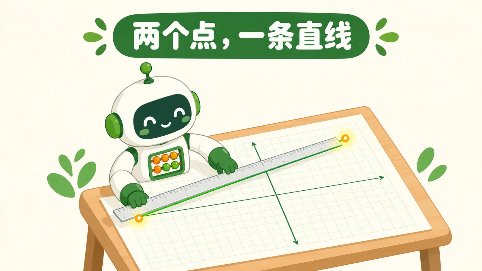 小算盘机器人用直尺连接两个点