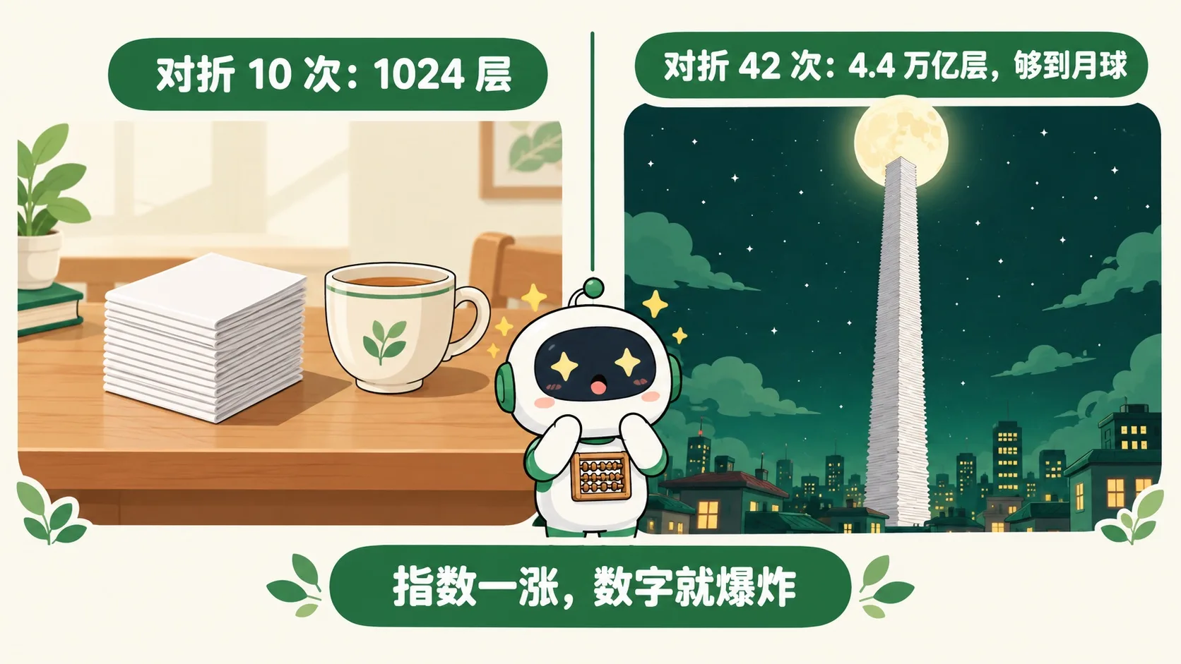 折纸 10 次 1024 层，折纸 42 次够到月球