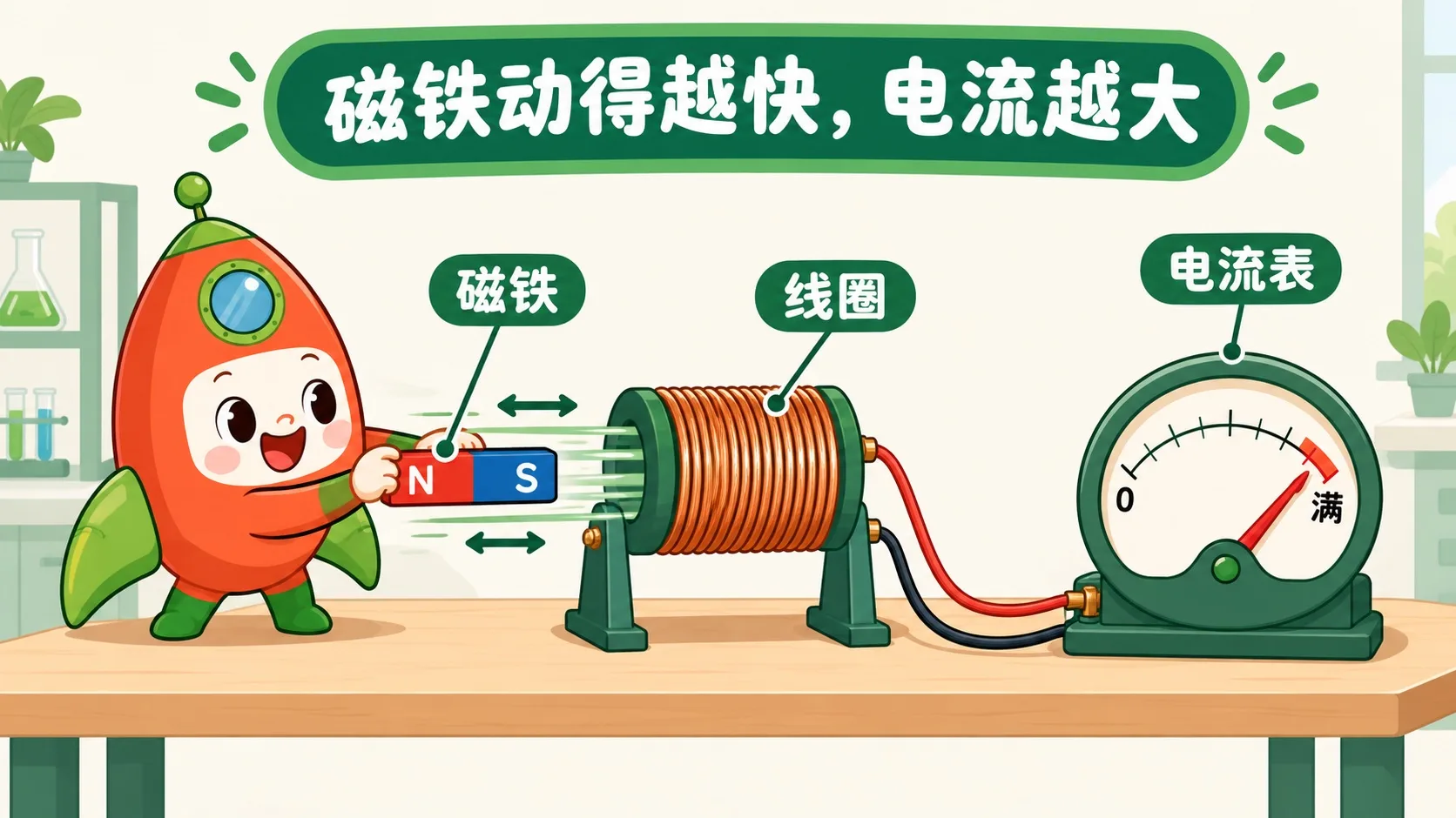 磁铁快速来回，电流表满偏