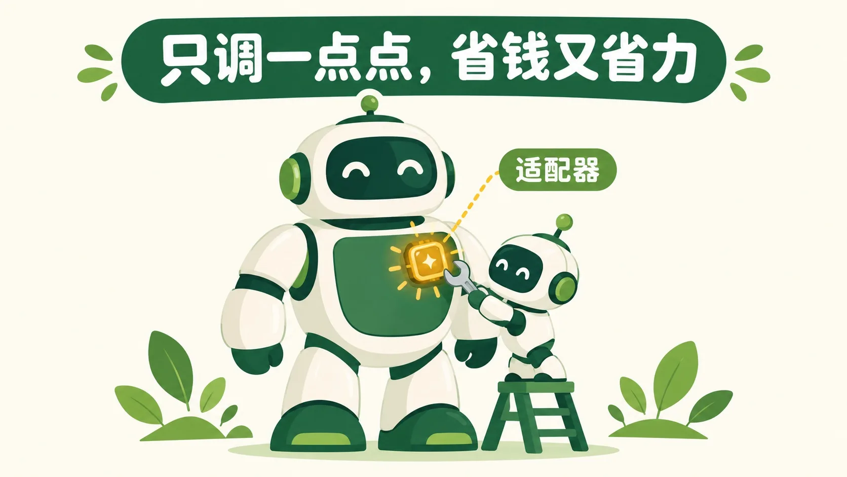 大机器人体型不变，胸前贴着一个发光的小适配器徽章