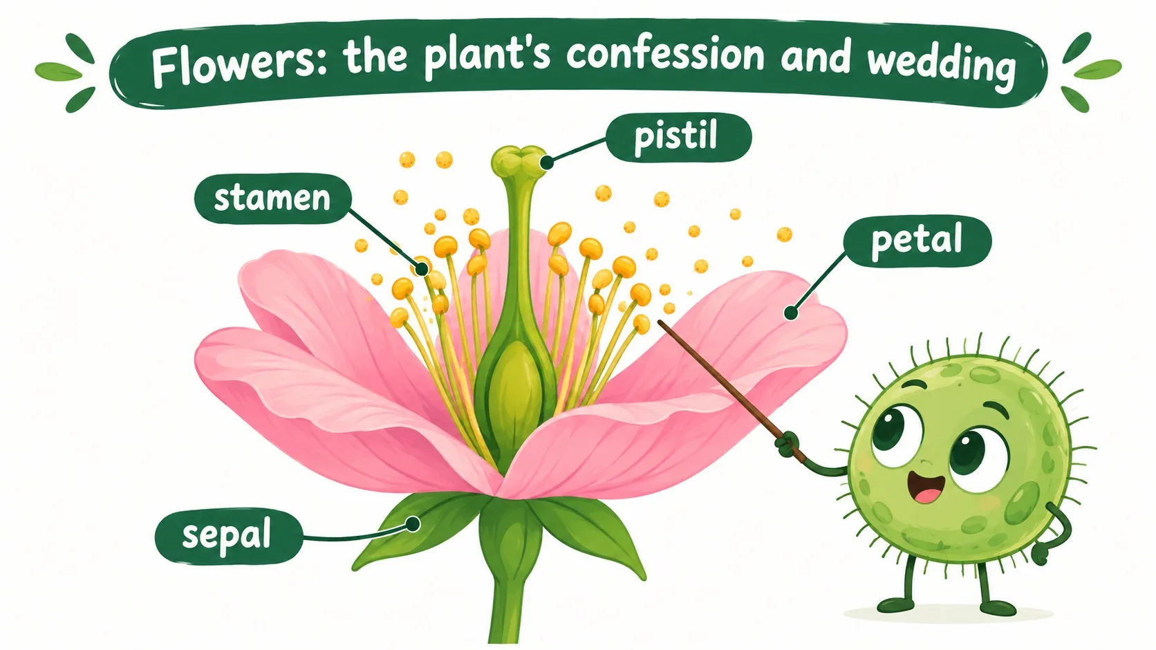 花朵解剖图：萼片、花瓣、雄蕊、雌蕊