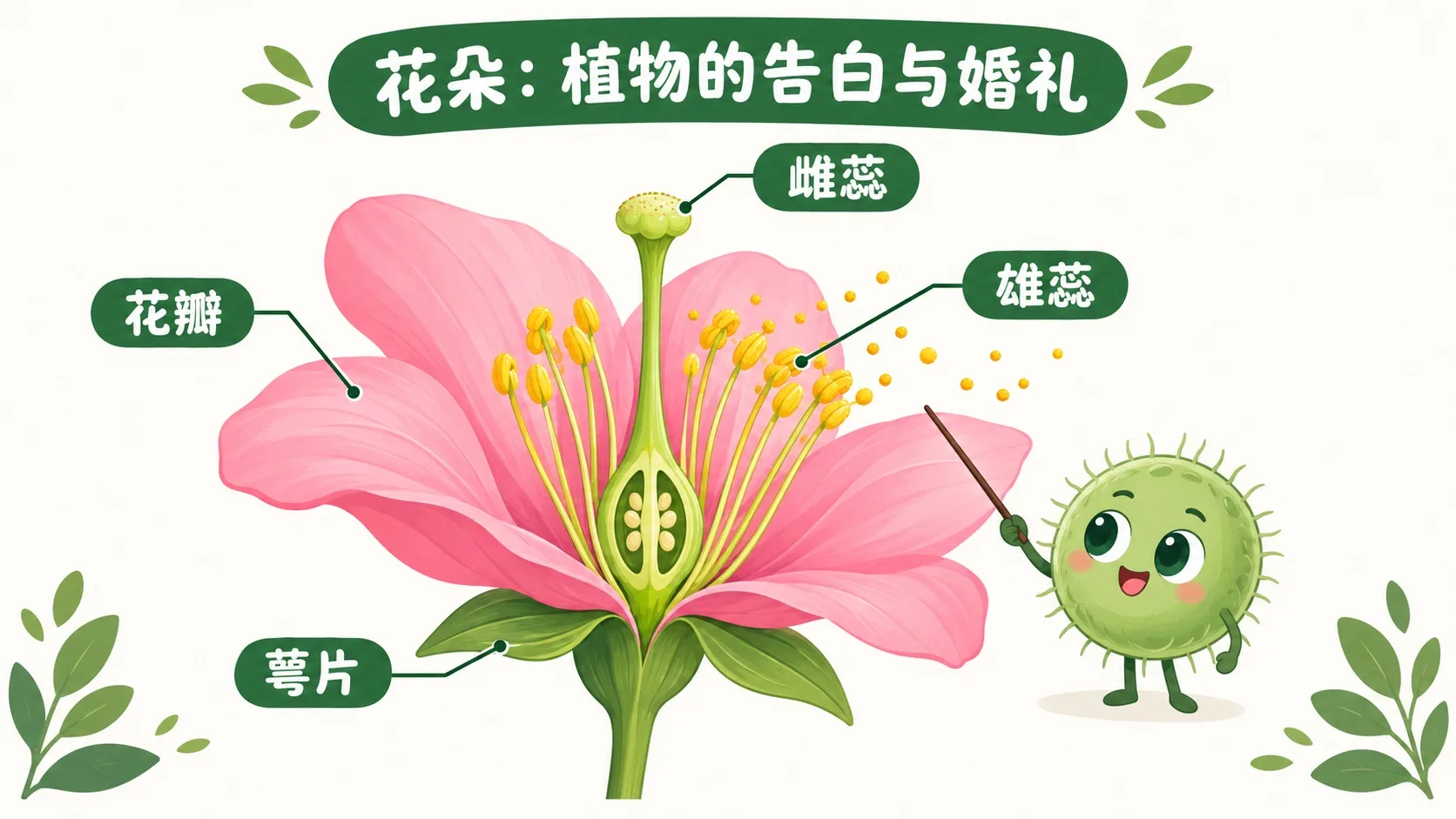 花朵解剖图：萼片、花瓣、雄蕊、雌蕊