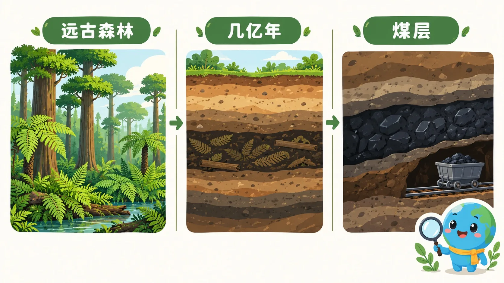 远古森林被埋藏变成煤层