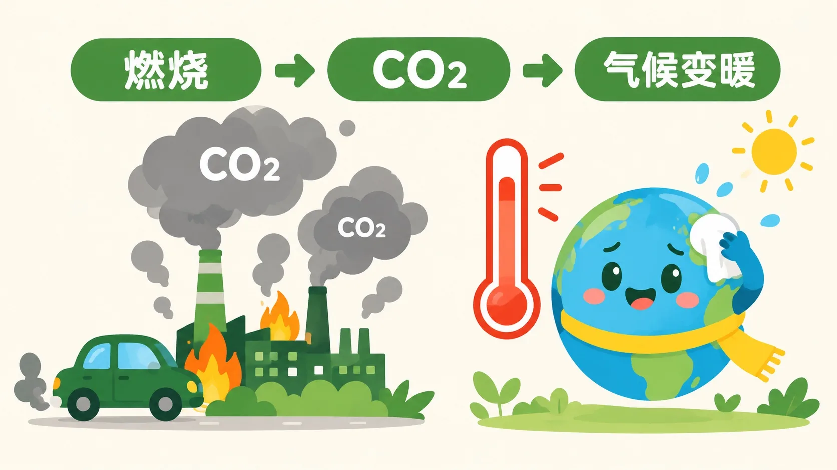 燃烧排放二氧化碳导致气候变暖