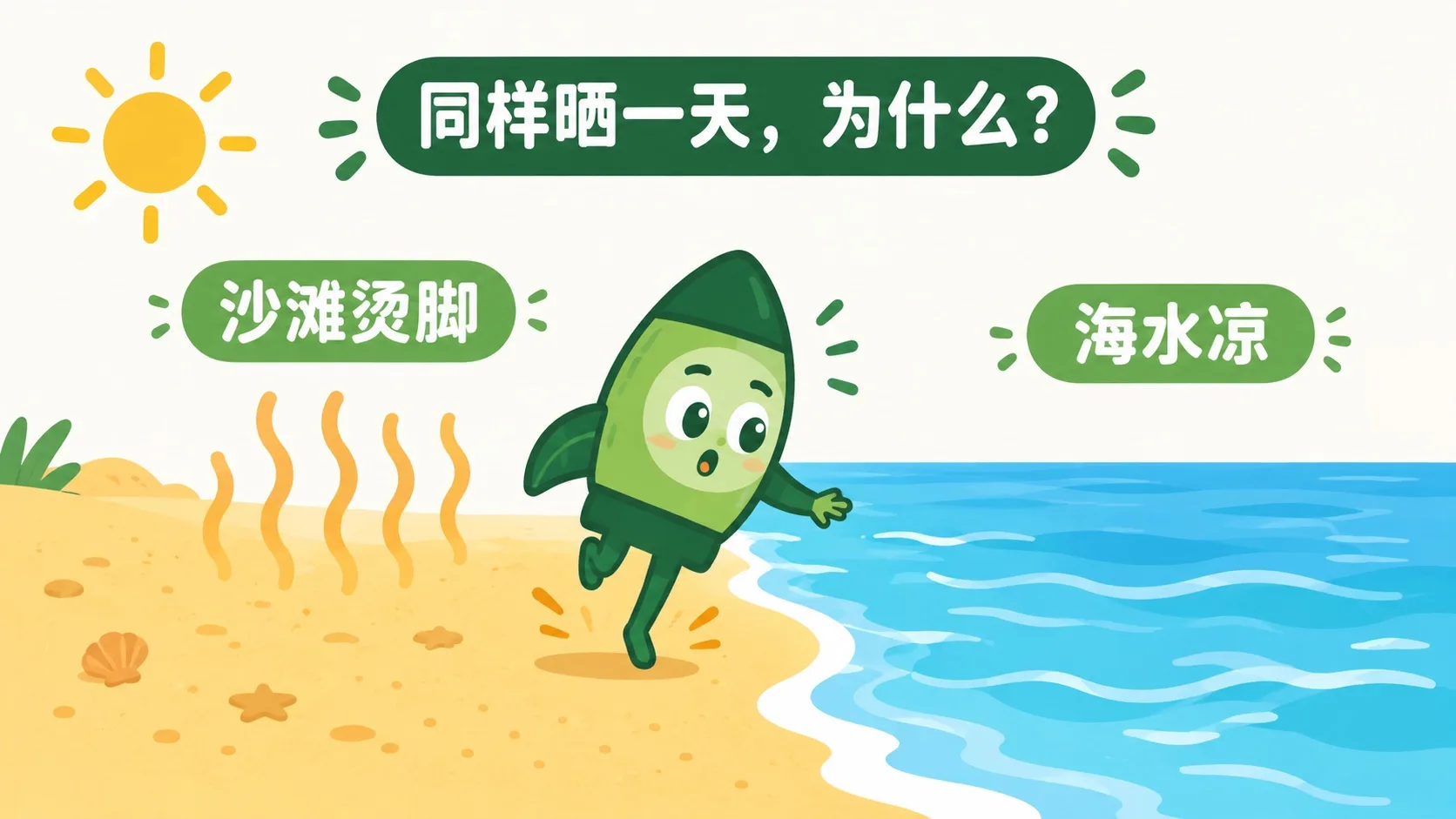 沙滩烫脚、海水凉