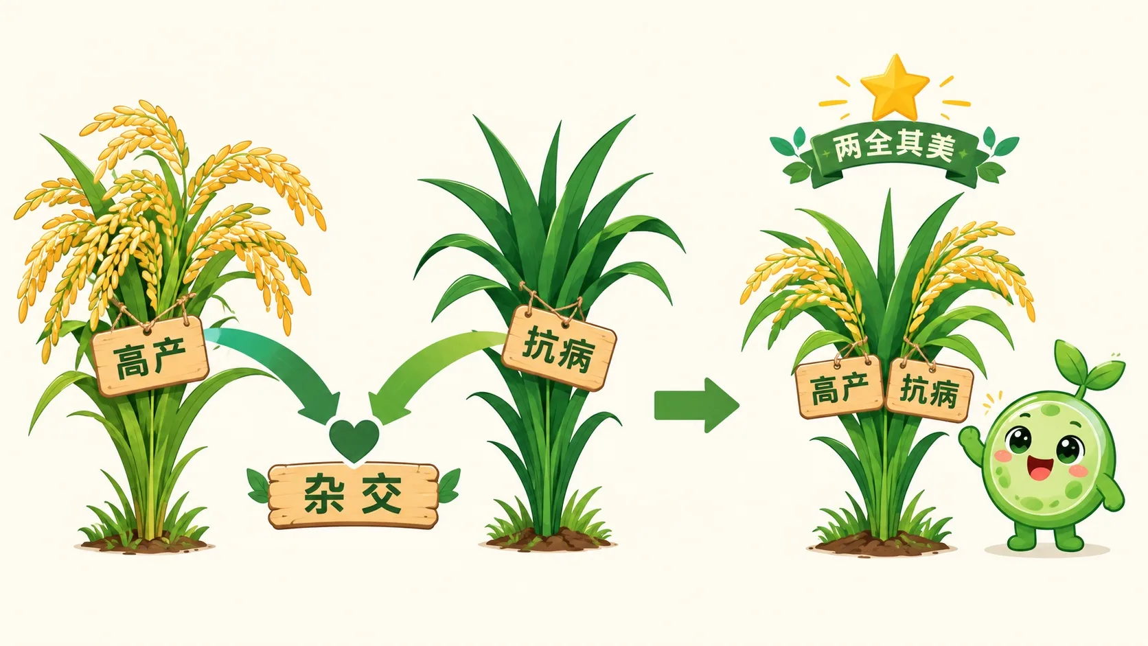两株水稻杂交，后代集齐高产与抗病