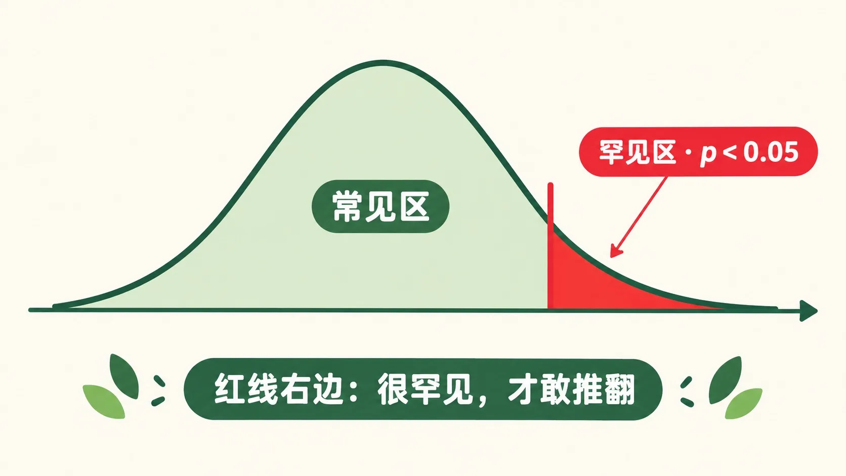 分布曲线上的红色阈值线与罕见区