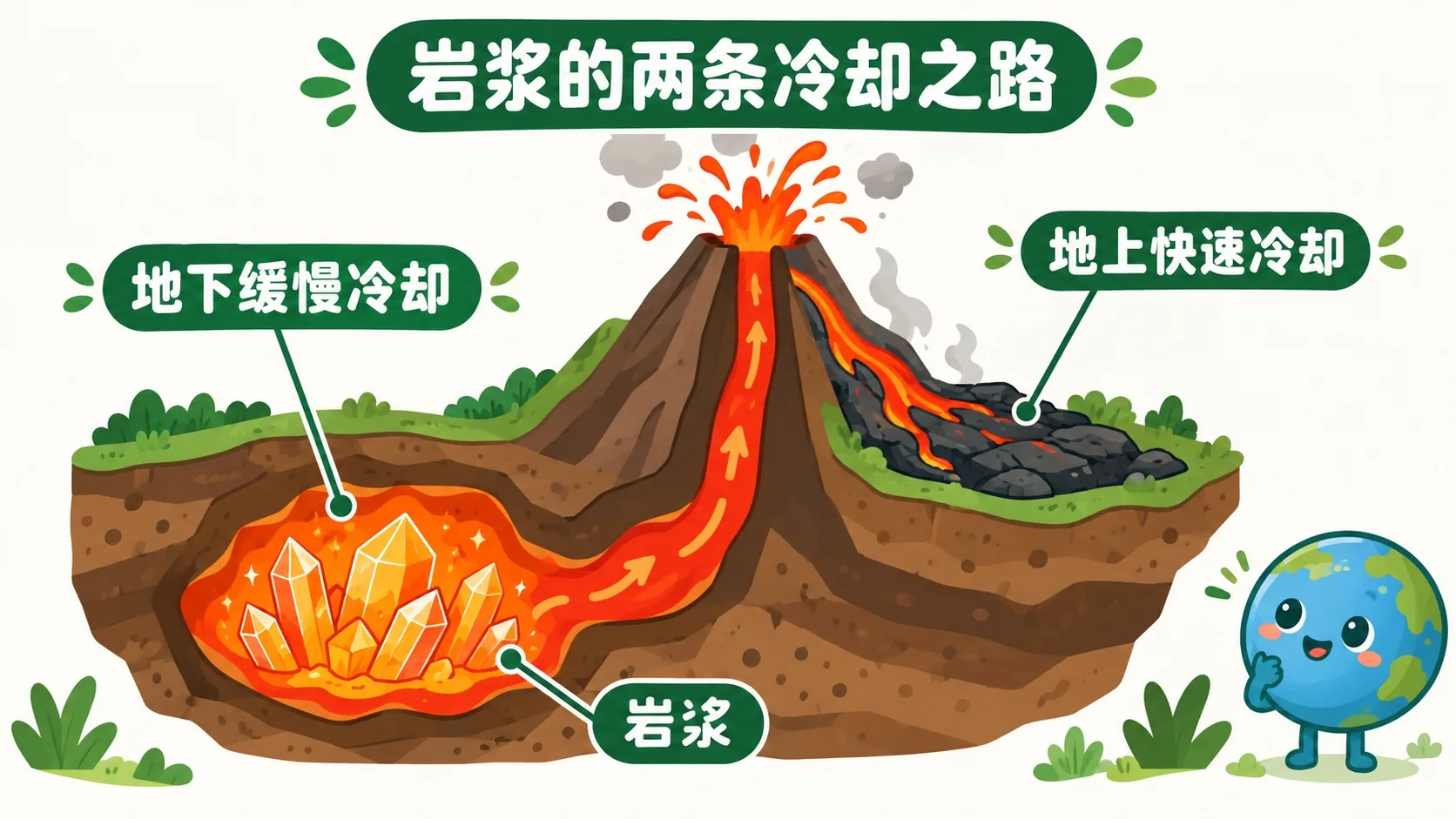 岩浆的两条冷却之路：地下缓慢冷却与地上快速冷却