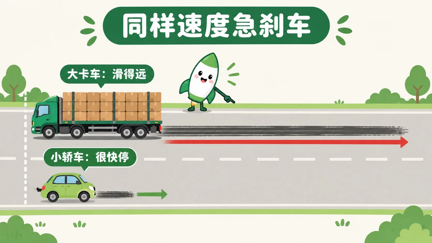 大卡车与小轿车刹车距离对比