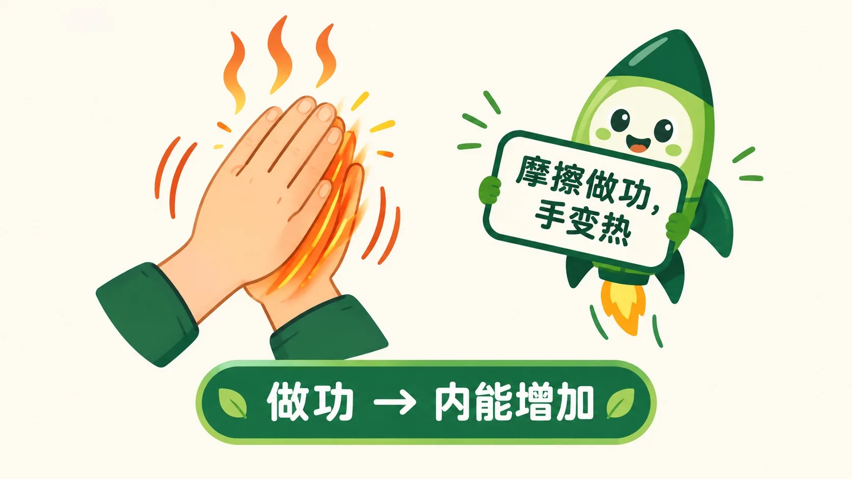 摩擦双手发热：做功改变内能