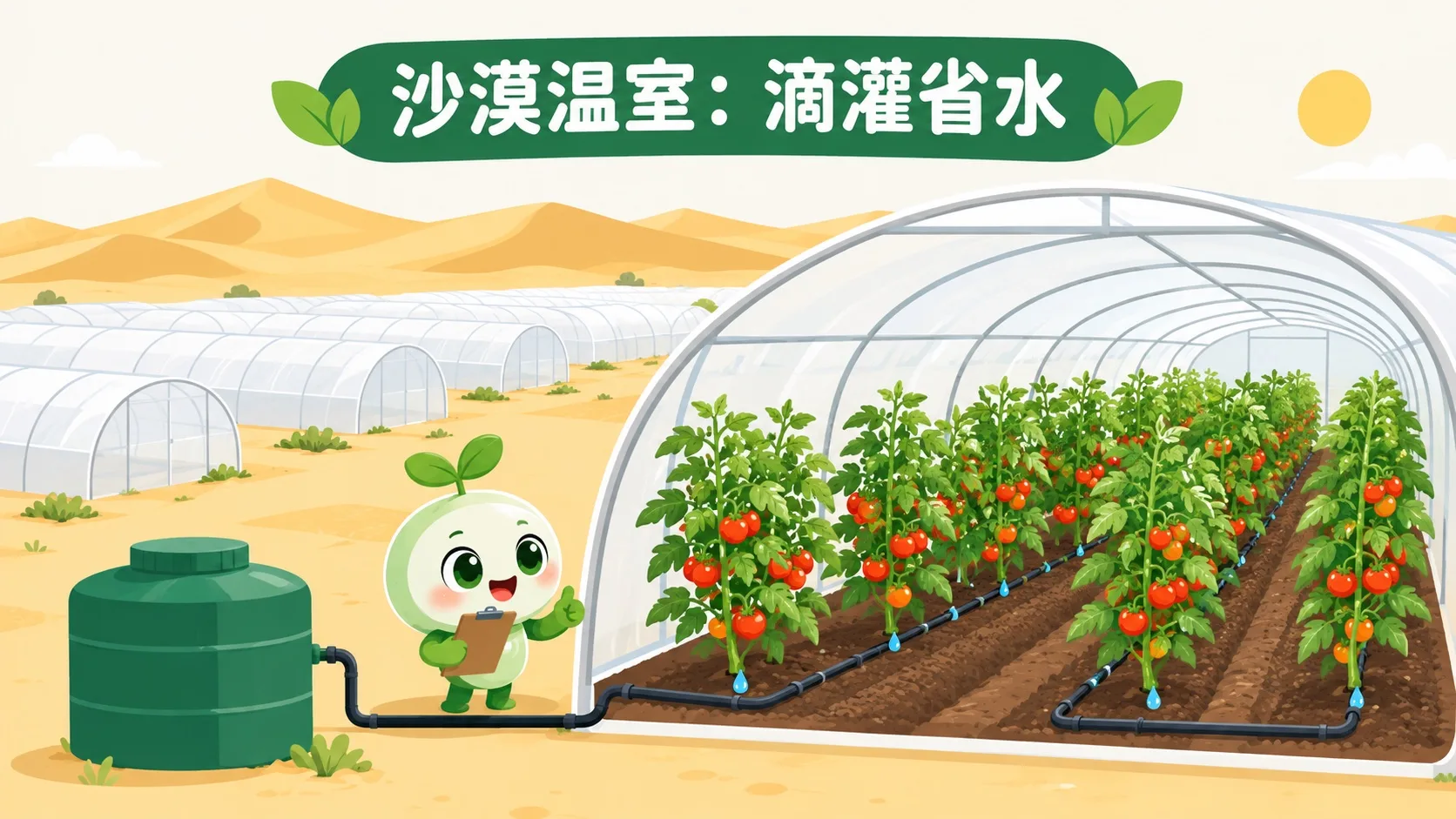 沙漠温室里的滴灌系统