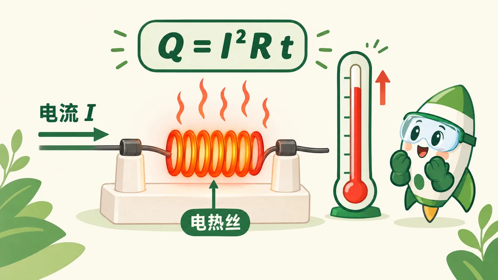 通电的电热丝发红发光，Q = I²Rt